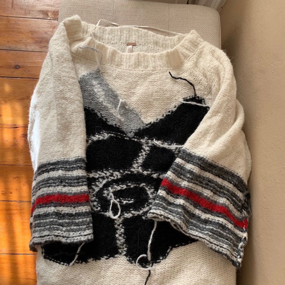 COPY - Free People Last Rose Cream Red Black Swea…